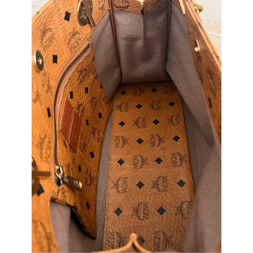 MCM Visetos Cognac Shoulder Bag Gold Chain Strap Medium Tote - Picture 10 of 16